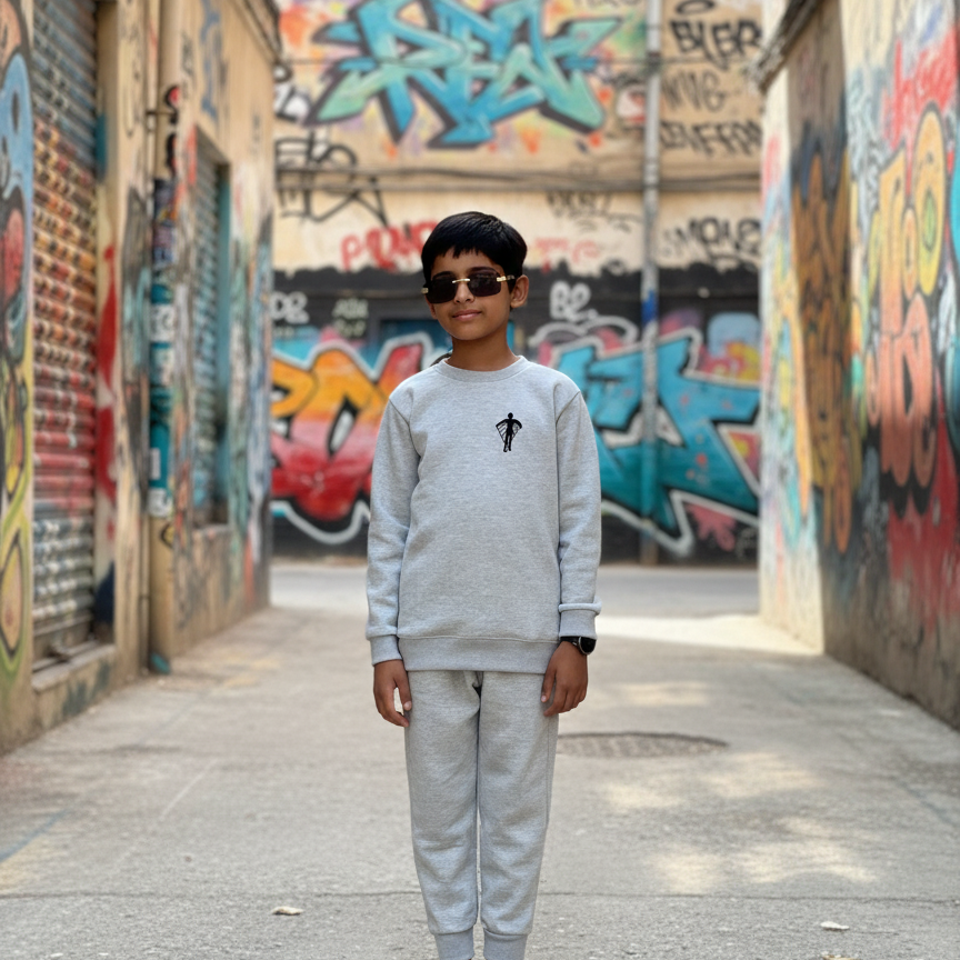Boys Grey Tech Crew Neck Sweater �Soft Cotton Blend Sweatshirt | Casual Warm Long Sleeve Top for Fall & Winter smsmall