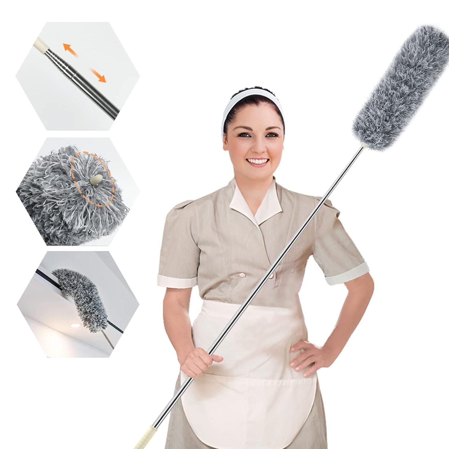 Grey Microfiber Flexible Duster �Extendable & Bendable Cleaning Tool with Telescopic Pole for High Ceilings, Fans, and Tight Corners