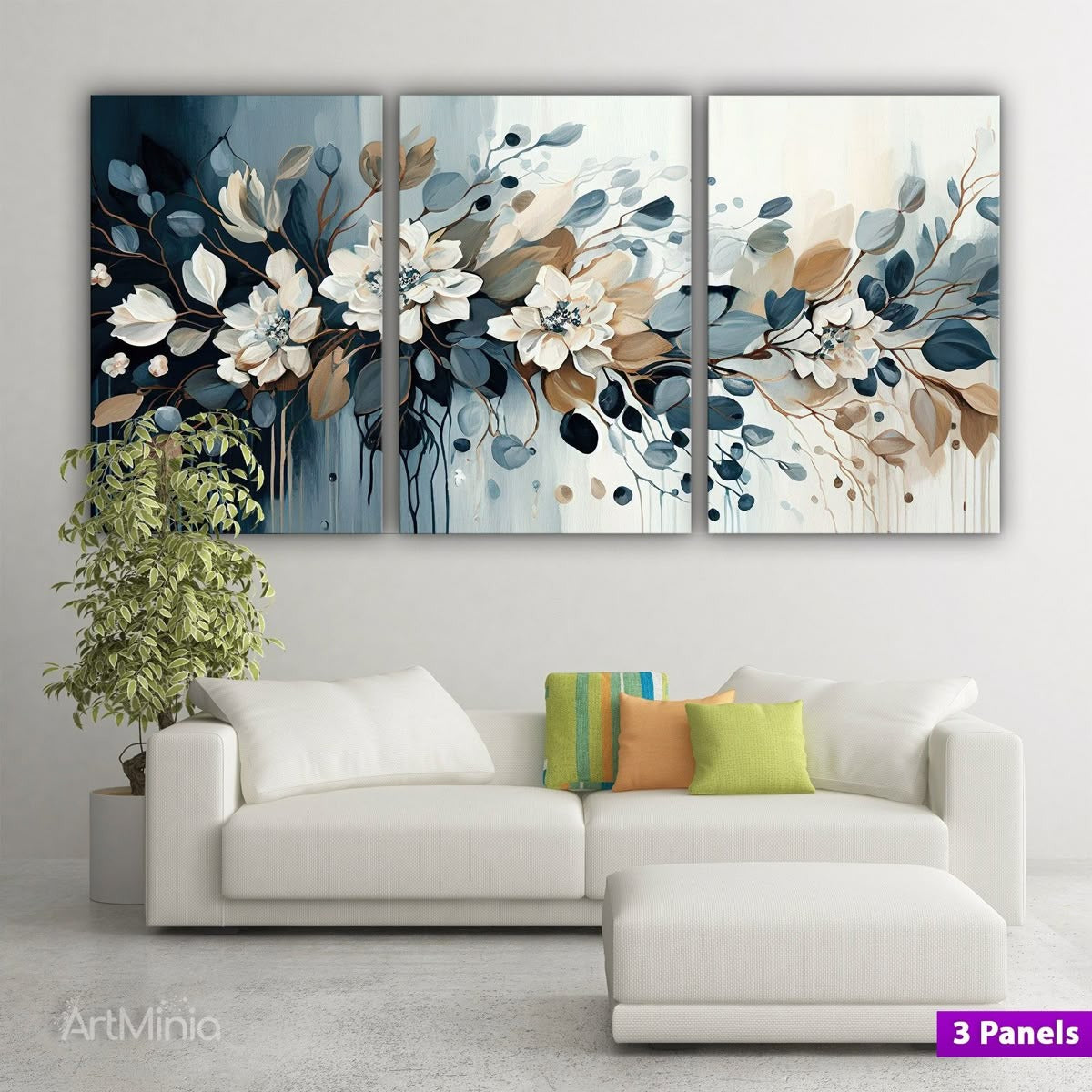 3pcs Floral Style Stickytiles Frames Providing Charming Design Fresh Look Durable Quality Modern Appearance - 8*11