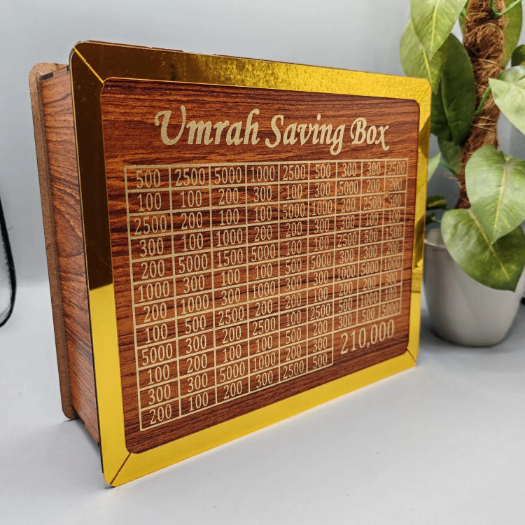 Umrah Saving Box | 210000 Umrah Saving Gift Wooden Box | Wooden Umrah Saving Box (Unassembled)