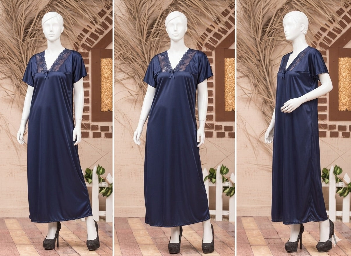 Single Pcs Stylish & Comfortable Long Silk Nightgown - Free Size (Red)