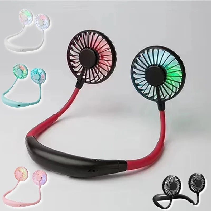 Lazy Portable Silent Neck Fan �Wearable Rechargeable Dual Fan with LED Light & 3-Speed Control (Random Color)