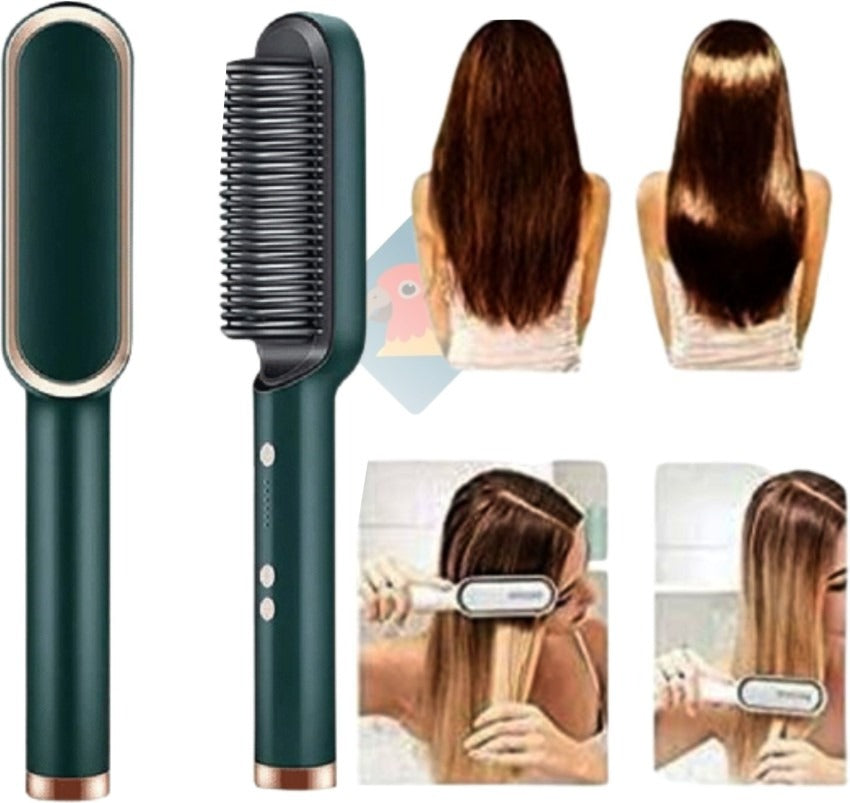 909 Hair Straightening Brush | Electric 2-in-1 Straightener & Curler | Heating Styling Comb | Quick 3-Minute Styling