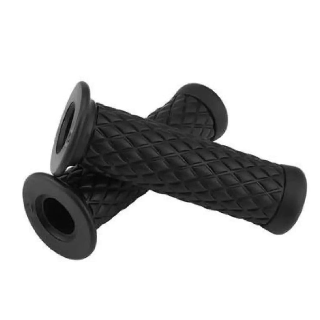 Cafe Racer Diamond Style Rubber Handlebar Grips with Bar Ends �Black (Pair)