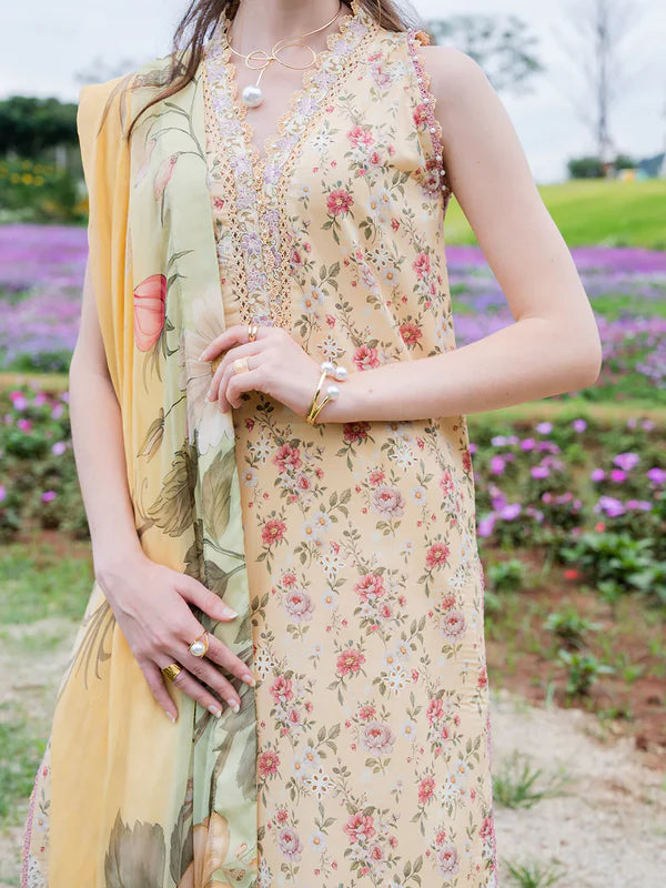 Izel Chikankari Embroidered Digital Printed Lawn 3 Piece Unstitched Suit