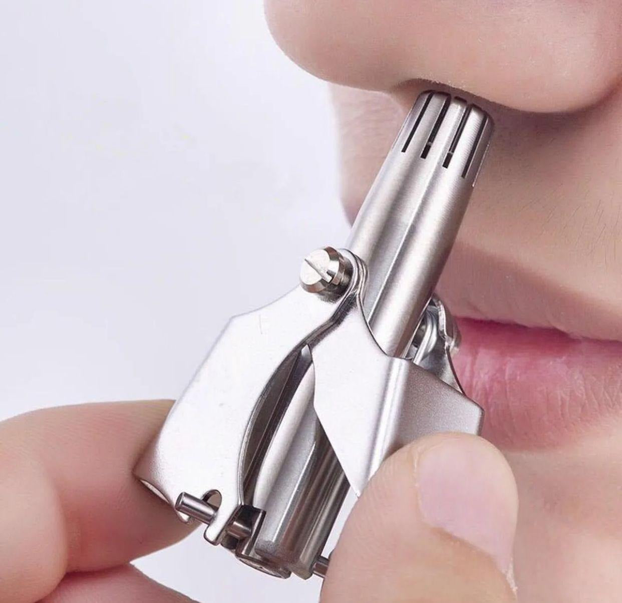 Manual Stainless Steel Nose & Ear Hair Trimmer - Painless, Battery-Free Precision Personal Grooming Tool with Cleaning Brush