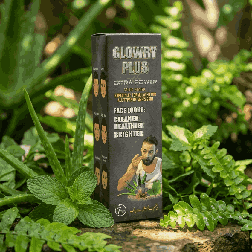 GLOWRY PLUS Extra Power Mud Mask for Men | Deep Pore Cleanser & Oil Control Face Mask | Natural Skin Brightening & Cooling Mud Mask