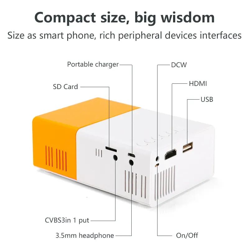 Portable YG300 Mini LED Projector A1 LED LCD Mini Video Projector �International Version | Compact Home Theater | White & Yellow