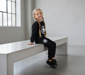 Kids Star Printed Black & Black Tracksuit Set | Winter Fleece Sweatshirt & Trouser Outfit for Boys & Girls �Warm & Trendy small