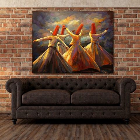 Whirling Dervish Wall Art Painting �Sufi Dance Canvas, Spiritual Home D?or (12x16)