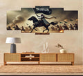 Islamic Warrior Canvas Wall Art �Set of 5 Panels (16x40 inches) | Wooden Sticky Tile Frames with Double Tape