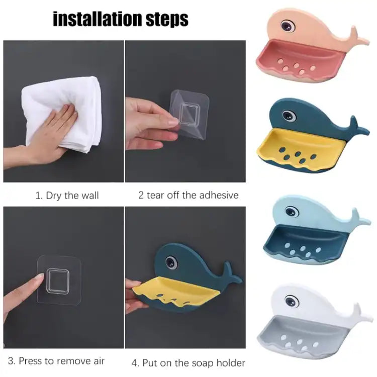 Whale Fish Shaped Soap Holder for Bathroom |  Wall Mounted Soap Bar, Holder Rack for Shower Wall, Kitchen, Bathroom - random color(1 PC)