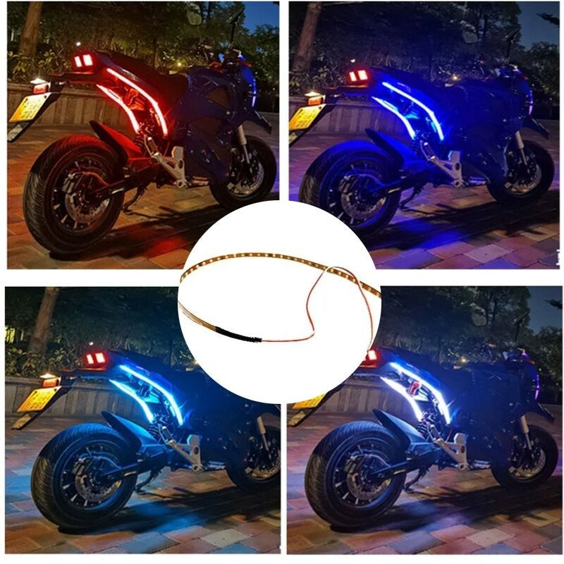 Premium Multi Color RGB LED Chain Cover Light For Motorcycles Waterproof Flexible Strip Light 45CM