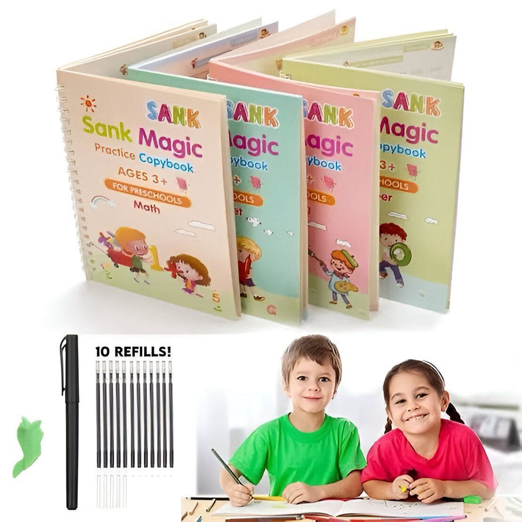 Sank Magic Practice Copybook Set �4 Books + 10 Refills with Pen for Kids