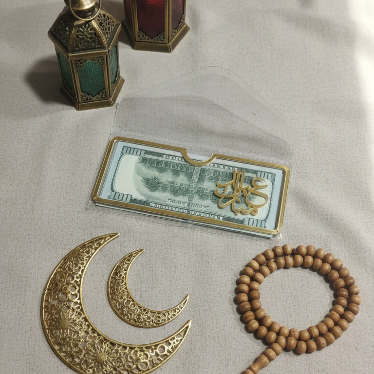 Acrylic Transparent EID Mubarak Eidi Envelope �Elegant Eid Money Holder & Festive Decoration