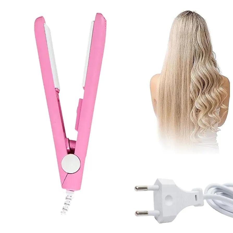2-in-1 Mini Hair Straightener & Curler �Portable Thermostatic Ceramic Flat Iron for Dry & Wet Hair Styling - Random Color