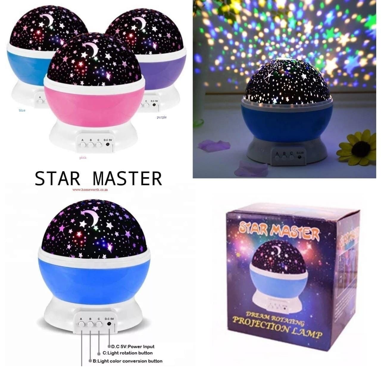 360? Rotating Star Master Projection Lamp | USB/Battery Operated | LED Moon & Starry Sky Night Light (Random Colour)