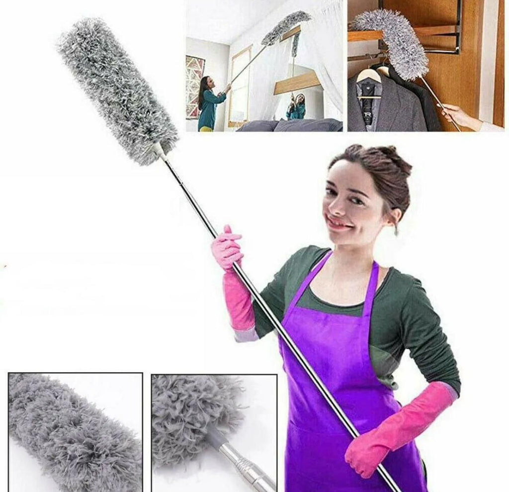 Extendable Microfiber Duster Feather Duster With Extra Long Pole Bendable Washable Head For Ceiling Fans Cars Blinds Cobweb ~ 2.25 Meter