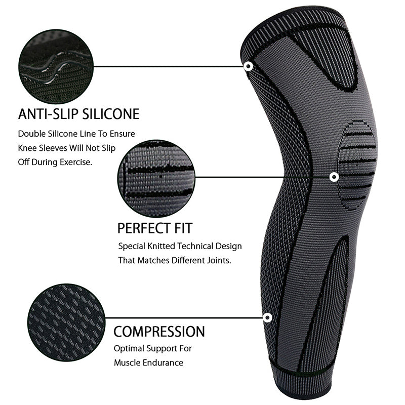 1 Pc Compression Knee Pads Support Sleeve Protector Elastic Kneepad Brace Spring Support Volleyball Running Silicone Long Full Legs Sleeve Arthritis Running Gym Sport (high quality )