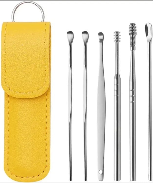 Pack off 6  Ear Pick with Storage Bag Dig Ear Wax Remover Cleaner Care Portable Travel Kit Cleaner Spoon