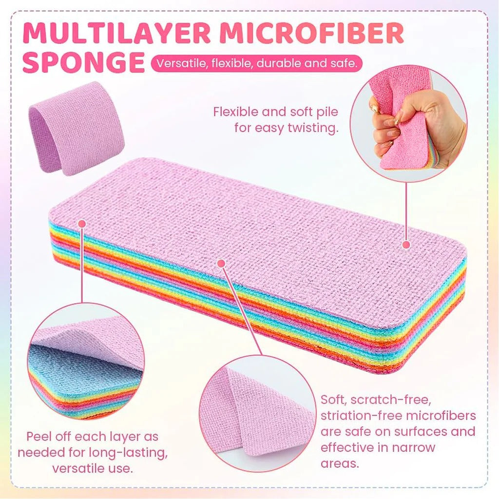Multi-Purpose Microfiber Rainbow Sponge �12 Layer Durable Cleaning Sponge for Kitchen & Household Use
