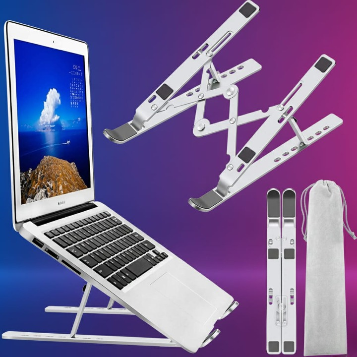 Professional Branded Speed-X 18-Inch Biggest Height Heavy Duty Professional Laptop Stand Aluminium Alloy Creative Adjustable Folding Portable With Pouch Cover And 6 Angles Adjustable