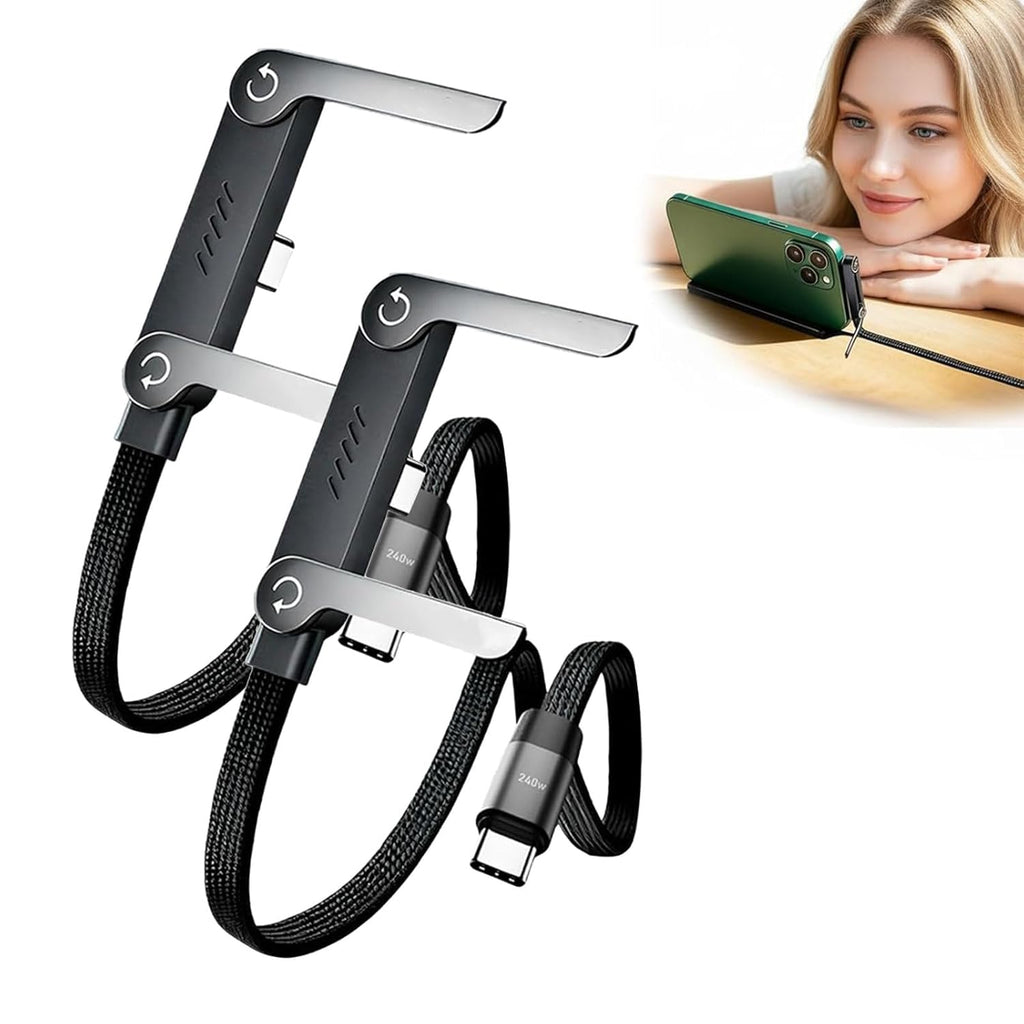 2-In-1 Data Cable With Stand | Nylon Braided USB C To USB C Cable 1.5M | 240W Fast Charging Cord For Smartphones, Tablets & Laptops