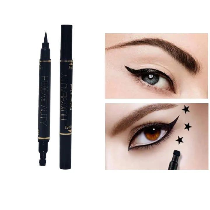 2-in-1 Waterproof Eyeliner & Stamp Liner Pen �Dual-Sided Matte Black Liquid Eyeliner with Precise Felt Tip and Winged Design Seal