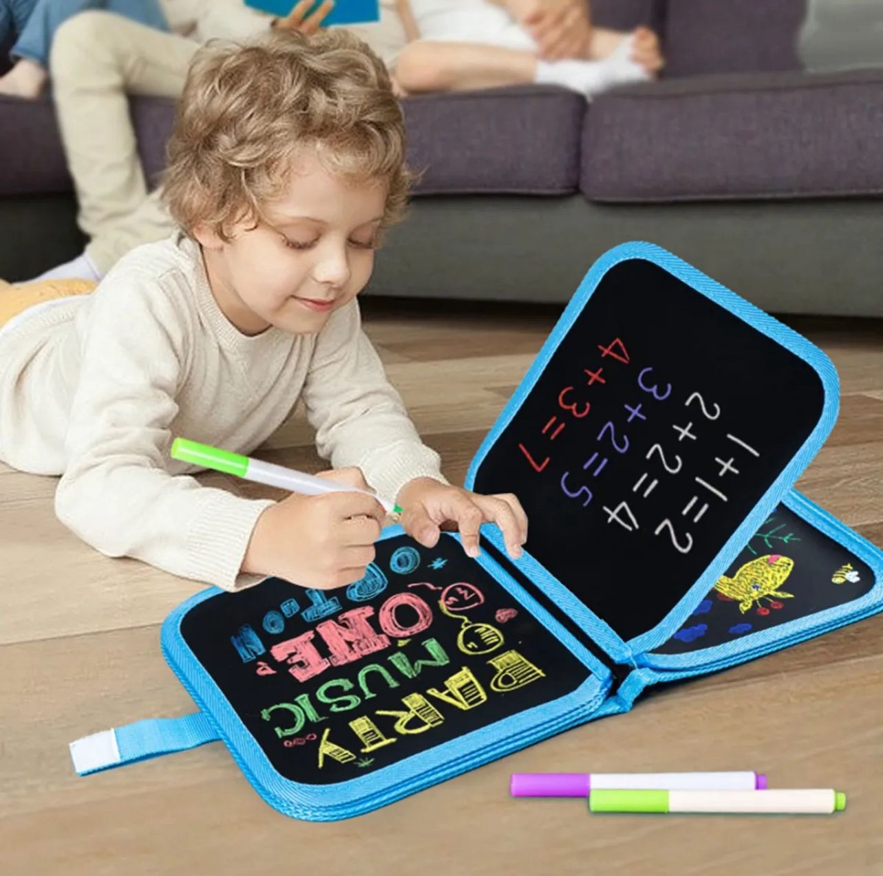 Erasable & Reusable Doodle Magic Blackboard Book with 3 Color Markers �Kids Drawing & Learning Activity Book (Random Color)