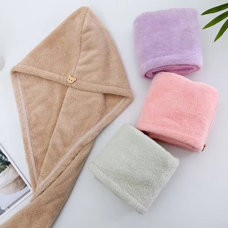 Hair Drying Towel Cap �Quick Dry, Soft & Absorbent Turban Wrap for Women | Anti-Frizz Hair Wrap Towel for Bathroom & Salon Use (Random Color)