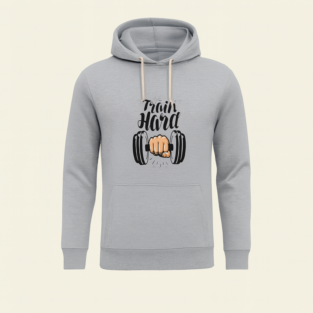 Train Hard Grey Hoodie for Men & Boys �Premium Summer Collection