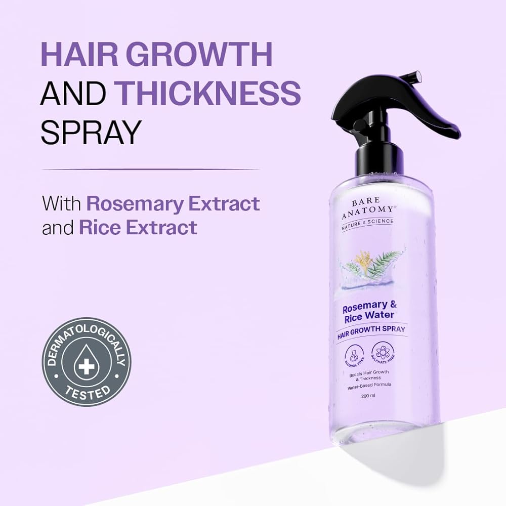 Bare Anatomy Rosemary & Rice Water Hair Growth Spray �200ml | Strengthen & Thicken Hair