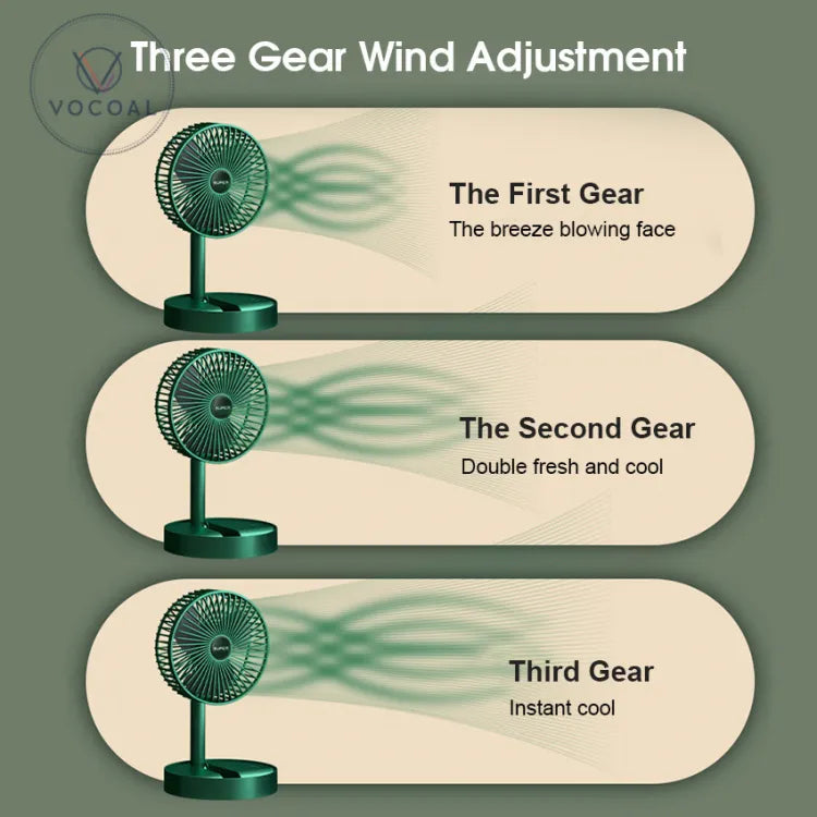 Folding Telescopic Floor Fan 3 Gears Summer Silent Desktop Retractable Fan for Office Bedroom School USB Rechargeable Ventilator