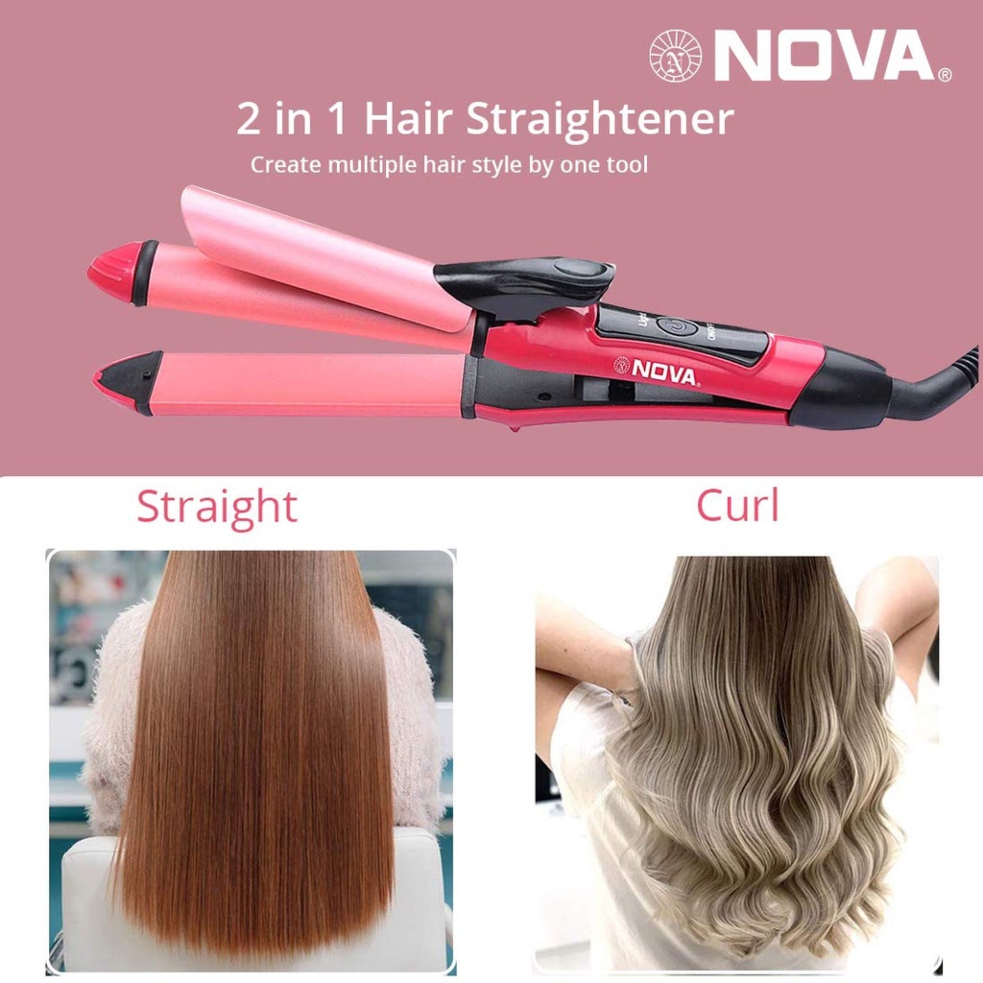 Nova 2-in-1 Hair Straightener & Curler | Model NHC-2009 | Professional Styling Tool
