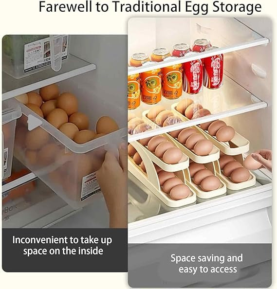 15 Egg Storage Box Rolling Design Space Saving PP Refrigerator Organizer Multi Layer Egg Holder| Random Colour