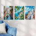 3Pcs Scenic Canvas Wall Art | Italian & Greek Landscape Paintings With Double Tape