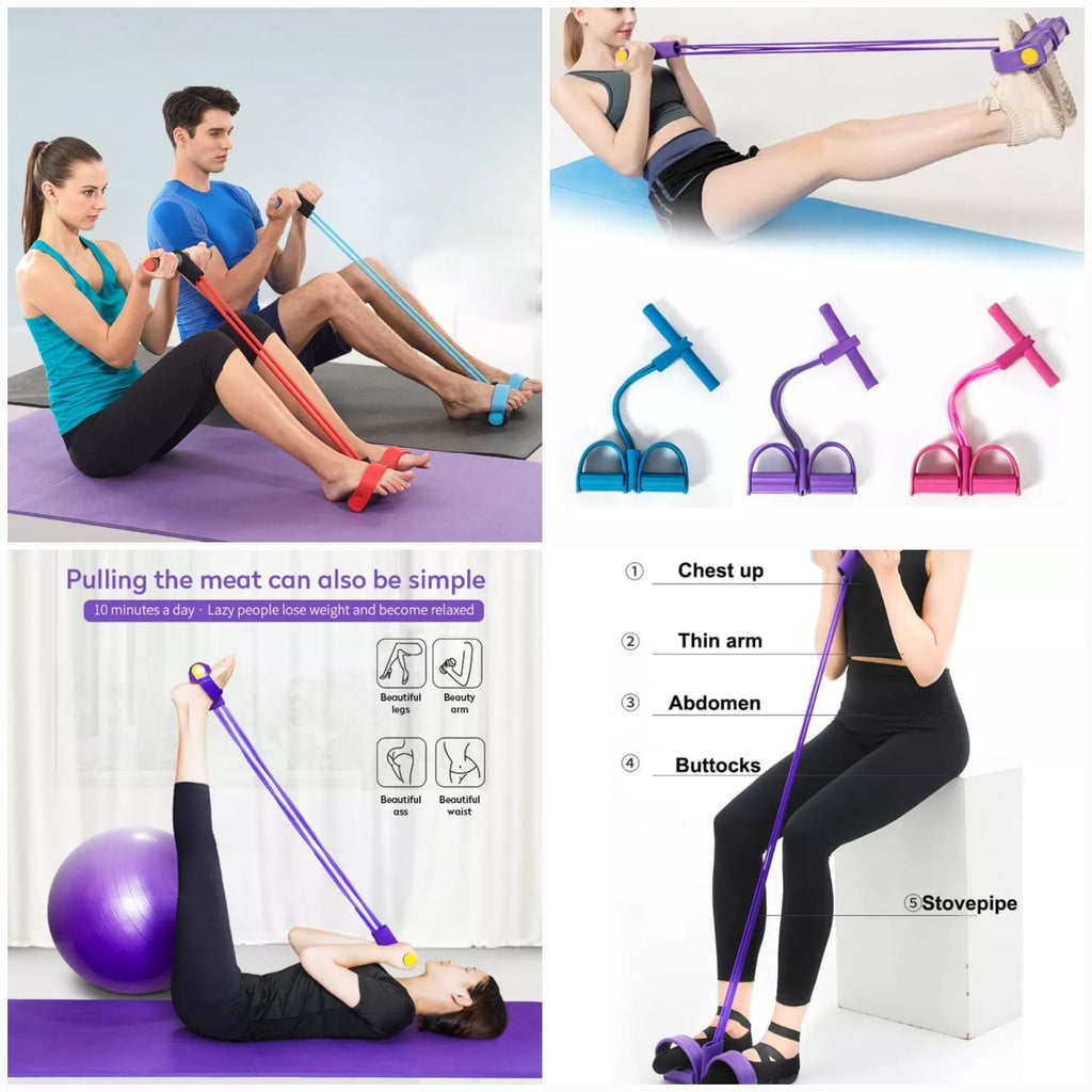Foot Pedal Resistance Band Elastic Sit Up Pull Rope For Yoga And Fitness Tummy Trimmer Providing Durable Quality Comfortable Use (Random Color)