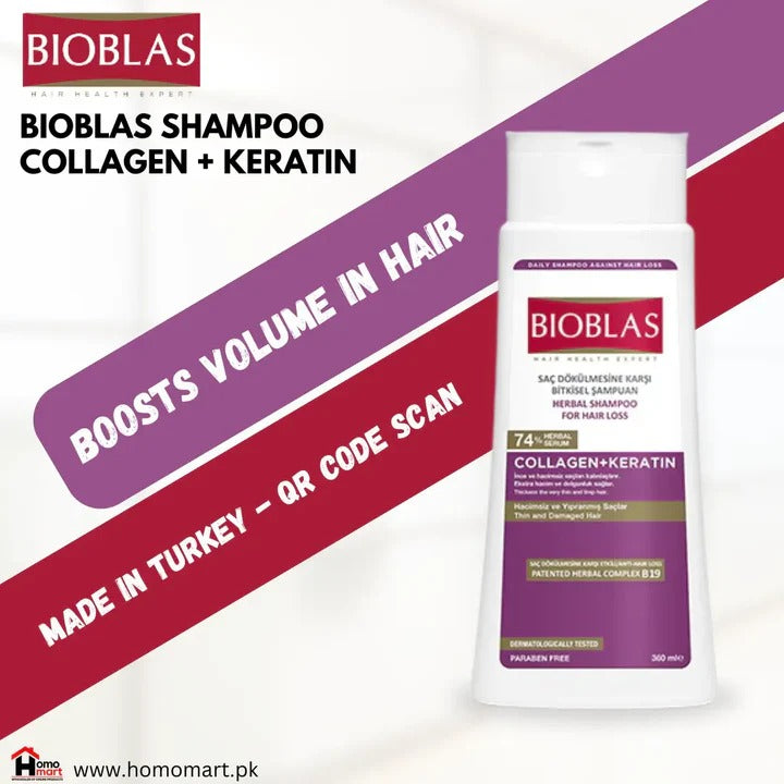 Bioblas Collagen + Keratin Hair Loss Herbal Shampoo �Anti-Hair Fall & Volumizing Formula (360ml)