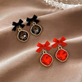 AWJ-166 Bow Shape Korean Earrings- Red