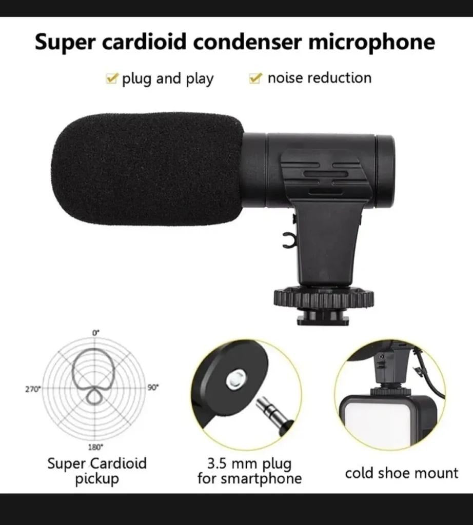 AY-49 Vlogger Kit | Microphone, LED Fill Light, Mini Tripod & Mobile Holder with Remote �Complete Video Making Set for Vlogging With Bluetooth Remote