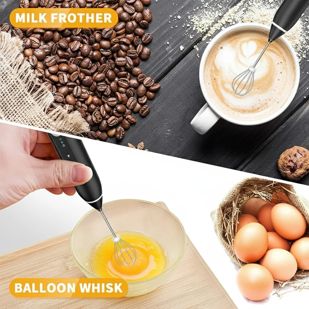 Rechargeable Coffee Beater �USB Rechargeable Powerful Milk Frother for Coffee, Cappuccino, Latte, Matcha, Hot Chocolate & Kitchen Use | High-Speed Stainless Steel Whisk Mixer