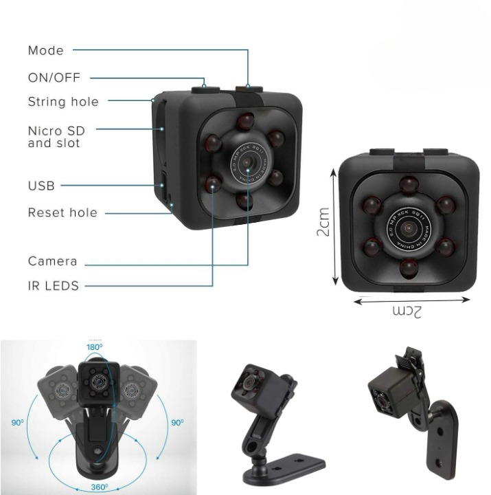 SQ6 Mini Spy Camera �HD Portable High Quality Security Camera with Night Vision & Two Stand Holders