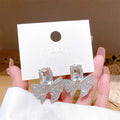 ZJE-165 Sparkling Bow Shape Zircon Korean Earrings- Silver