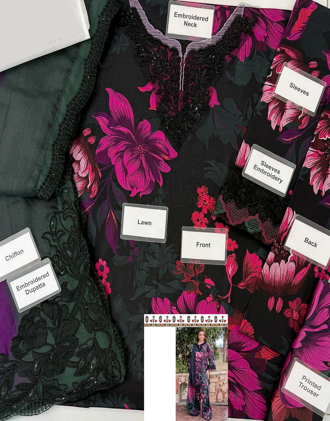 Iznik Digital Printed 3Pc Embroidered Lawn Unstitched Suit with Chiffon Dupatta �Summer Collection 2026