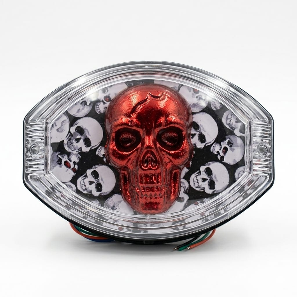 Universal 125cc Motorcycle LED Skull Tail Light �Multi-Color Fancy Rear Back Light for Bikes