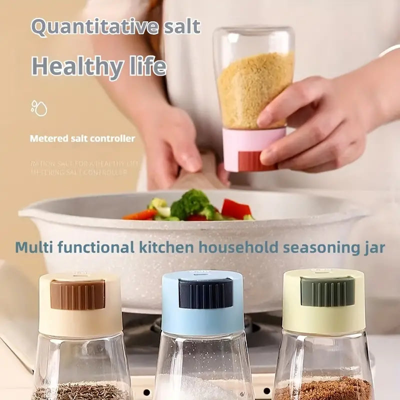 Sealed Seasoning quantitative Bottle salt pepper condiment Dispenser Glass Spice Jar | Salt Control Bottle Press - 180ml (random color)