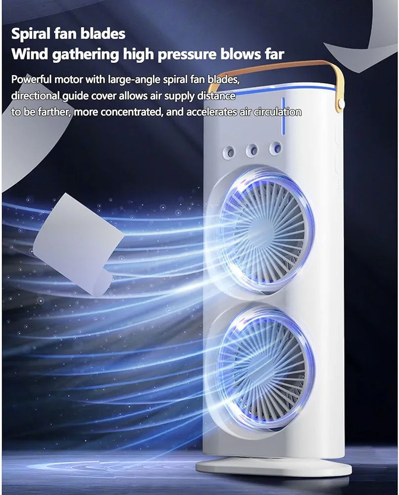 Double-Ended Spray Water Mist Fan �Dual Fan Cooling with 90? Rotation, RGB Lights, and Strong Brushless Motor �USB Powered Desktop Air Cooler | 16 Inches
