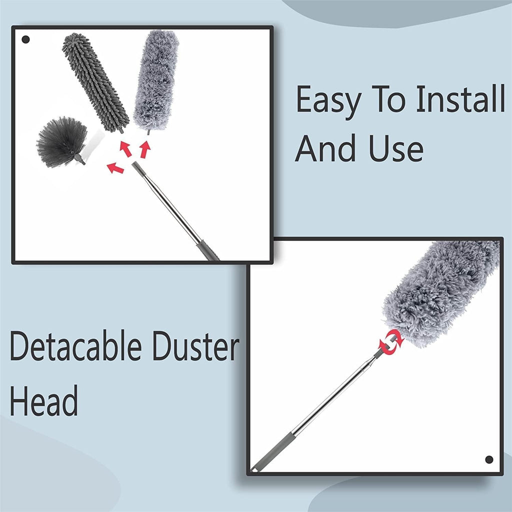 Extendable Microfiber Duster Feather Duster With Extra Long Pole Bendable Washable Head For Ceiling Fans Cars Blinds Cobweb ~ 2.25 Meter