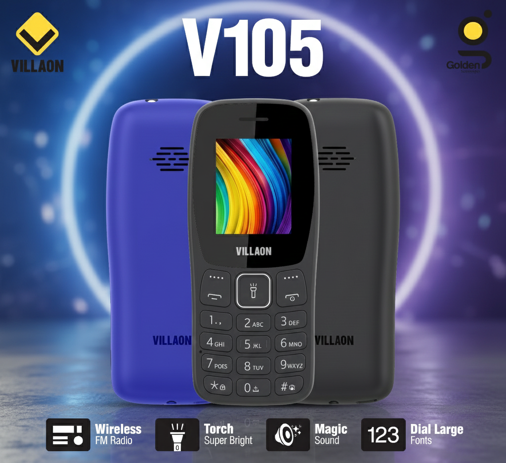 Villaon V105 Dual SIM Feature Phone �Ultra-Bright Torch, Wireless FM Radio, and Large Font Display for Enhanced Accessibility