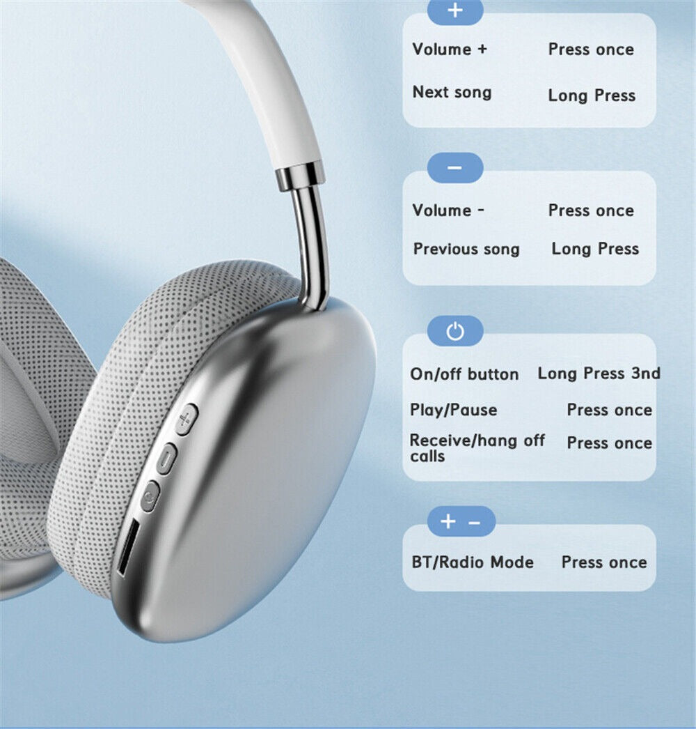 P9 Wireless Bluetooth Headphones �Fidelity Stereo Sound with Foldable Design, Soft Cushion Comfort, and Multi-Mode Playback ( Mix Color)
